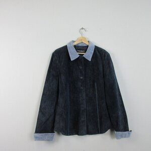 Willi Smith Collared Suede Shacket Womens XL Blue Leather Shirt y2k Jacket 684